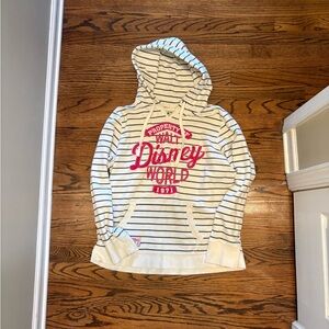 Disney White and Black Striped Hoodie with Red Logo